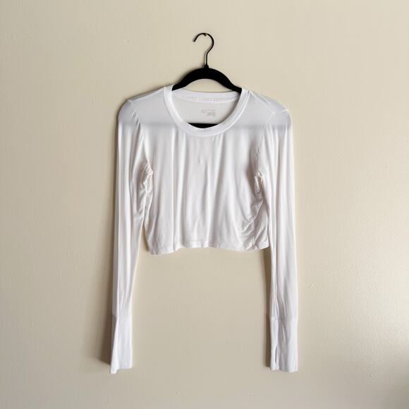 Offline by Aerie White Long Sleeve Cropped Shirt - Small - Picture 1 of 6